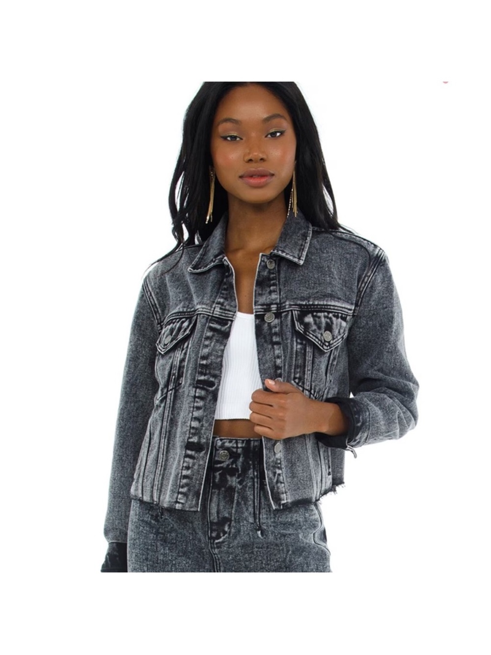 pistola Washed Black Denim Jacket with raw edge-xs